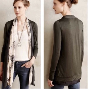 Anthropologie Saturday Sunday Open Chiffon Trim Lined Cardigan Sz M Olive Green - Picture 1 of 7