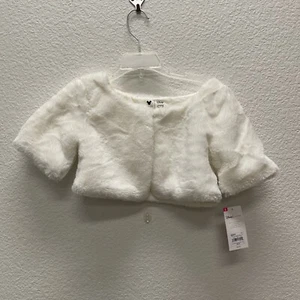 NWT Disney Jumping Beans Bolero Jacket Cape Holiday Ivory Faux Fur Shrug Cropped - Picture 1 of 5