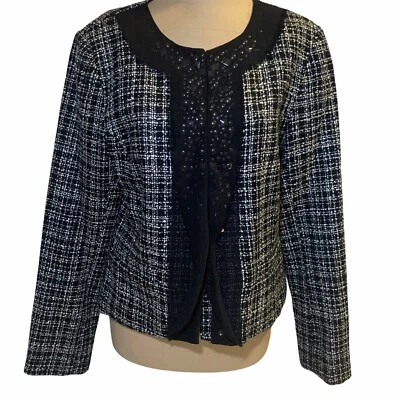 Женская куртка-блейзер ELLEN TRACY размер 10 с бисером крюк и глаз твид для работы и карьеры - Изображение 1 из 4
