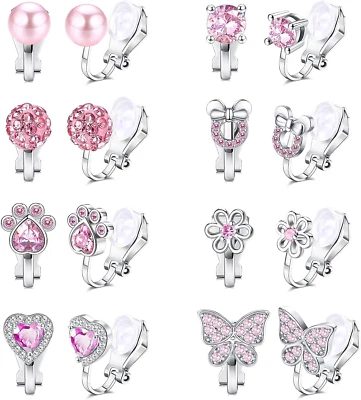 8 Paar Ohrclips Kinder Mädchen Clip on Ohrringe Ohne Ohrloch Herz Stern Blumen R - Bild 1 von 4