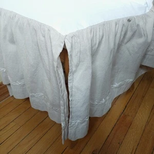 Restoration Hardware Baby & Child Crib Skirt LinenBlend White Natural Embroidery - Picture 1 of 10