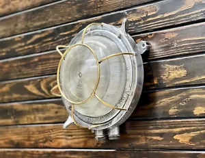 Marine Original Ship Aluminum Vintage Old Deck Light with Brass Cage - Set of 2 - Picture 1 of 13