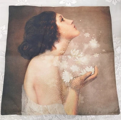 Victorian Trading Praying for Peace Woman & Flowers Pillow Cover 17x17 26C - Image 1 of 2