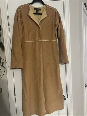 Jaqueta feminina Banana Republic casaco longo marrom camurça sintética sem colarinho feita na Itália P - Imagem 1 de 4