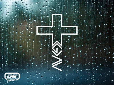 Calcomanía de vinilo de cruz de Dios es más grande que altos y bajos. Pegatina ventana coche Foto 1 de 4