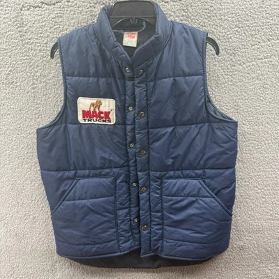 VTG Mack The Greatest Name In Trucks 1970s Cap'n Jac Men's Blue Puffer Vest M - Image 1 of 4