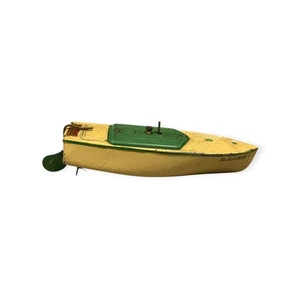 Hornby Meccano Clockwork Tinplate Speedboat HAWK Working Green & Cream - Picture 1 of 12