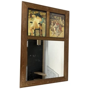 Espejo de pared rectangular decorativo antiguo con marco de madera estampado de jabón de peras 22x14 - Imagen 1 de 8