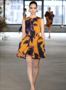 NUOVO mini abito Jason Wu Collection ocra prugna stampato peplo taglia 4 nuovo con etichette $2595 - Foto 1 di 16