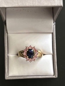 Nachlass Ring 10 Karat Gelbgold Tansanit & rosa Turmalin Größe 8,25 - 4,56 Gramm - Bild 1 von 8