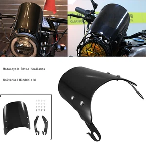 Black Universal Motorcycle 5-7'' Windshield Windscreen Round Headlight Fairing - Picture 1 of 14