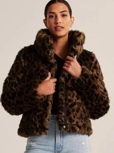 ABERCROMBIE & FITCH FAUX FUR MINI PUFFER, BROWN LEOPARD, Sz M. NWT - Picture 1 of 14