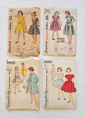 Girls Dresses Coat Sewing Patterns Lot of 4 1950s Size 10 Simplicity Peplum - Image 1 of 4