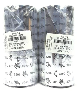 Zebra 6.14" x 17712" 3200 Wax Resin Ribbons 03200BK15645 Genuine OEM - 2 Rolls - Bild 1 von 7