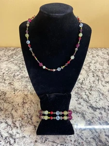Emily Ray Halskette Armband Set Multicolor Swarovski Kristall Perlen Handarbeit Boho - Bild 1 von 8