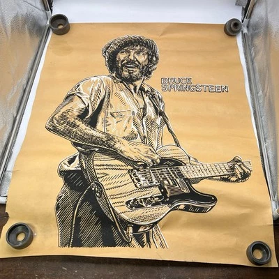 Vintage Bruce Springsteen Illustration Design Poster Concert Brown Paper Rare - Image 1 of 4