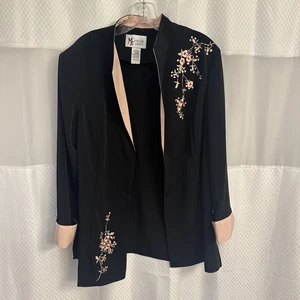 Vintage Maggie Sweet Blazer Jack Petite Large Black W Peach Floral Embroidery - Picture 1 of 12