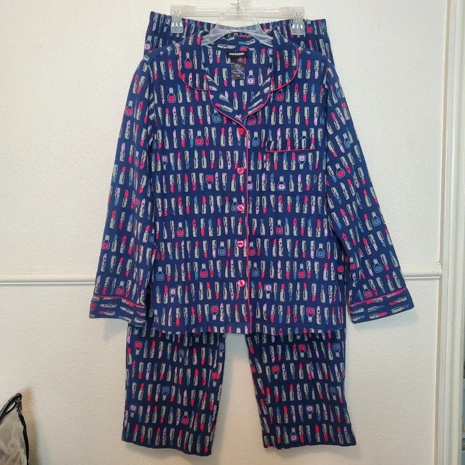 Joe Boxer Pajama Set Flannel Long Sleeves Print Lipstick All Over Womens Sz M - Image 1 of 4