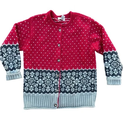 ❄️ Cárdigan vintage de lana Sonoma Nordic Fair Isle - rojo gris - XL para mujer Foto 1 de 4