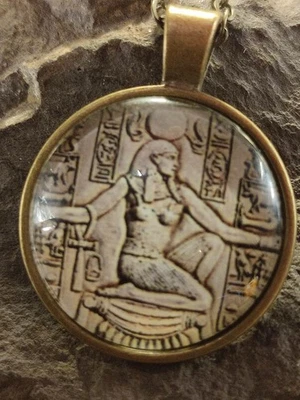 Ägypten Pharao Gottheit Damen Halskette in Gold / Messing Medaillon glasiert - Bild 1 von 4