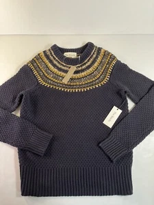 NWT! J. Crew The Reeds Waffle Knit Icelandic Nordic Sweater Navy Gold Womens XXS - Picture 1 of 11