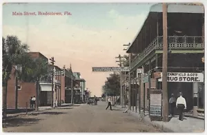 1909 Bradentown, Florida - calle principal, librea y alimentación para caballos, ópera, drogas - Imagen 1 de 2