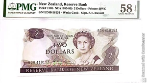 New Zealand Reserve Bank $2 Dollars QE II (1985-89) ND, P-170b, PMG 58 EPQ NOTE - Picture 1 of 2