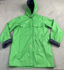 Vintage Raincoat Women Medium Strawberry Lining Kelly Green Hood HM Abernathy - Picture 1 of 13