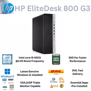 HP EliteDesk 800G3 SFF Core i5-6thGen Fast Desktop PC 32GB RAM 1TB SSD Windows11 - Picture 1 of 6