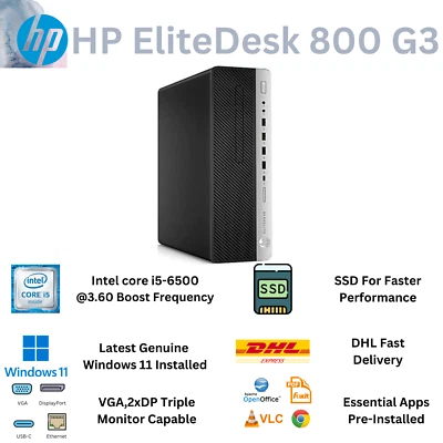 HP EliteDesk 800G3 SFF Core i5-6thGen Fast Desktop PC 32GB RAM 1TB SSD Windows11 - Image 1 of 4