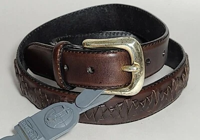 Cinturón Brighton 91103 Dk Cuero Marrón Trenzado Centro Talla 32 Hebilla Latón De Colección Años 90 Foto 1 de 4