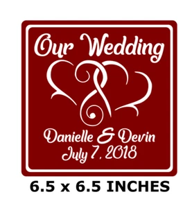 OUR WEDDING W/ NAMES & DATE CUSTOM VINYL DECAL FOR 8" GLASS BLOCK CRAFTS HEARTS - Picture 1 of 1