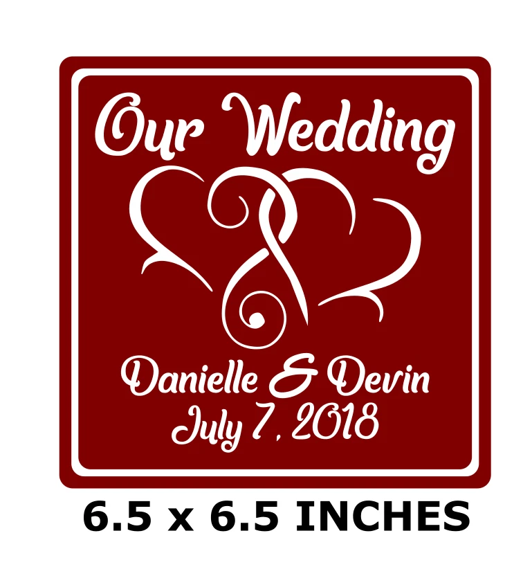 OUR WEDDING W/ NAMES & DATE CUSTOM VINYL DECAL FOR 8" GLASS BLOCK CRAFTS HEARTS - Image 1 of 1