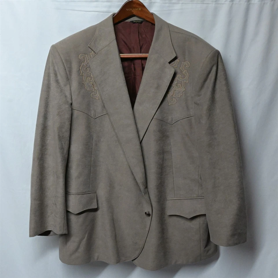 Pagano West USA Made 54R Light Brown Faux Suede Western Yoke 2 Button Blazer - Image 1 of 4