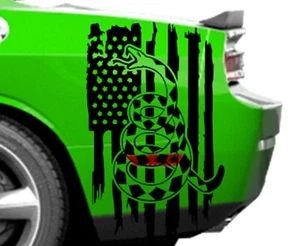 DON'T TREAD ON ME USA Flag Snake Hood/Door vinyl Decal (Fits CHALLENGER) - Picture 1 of 23
