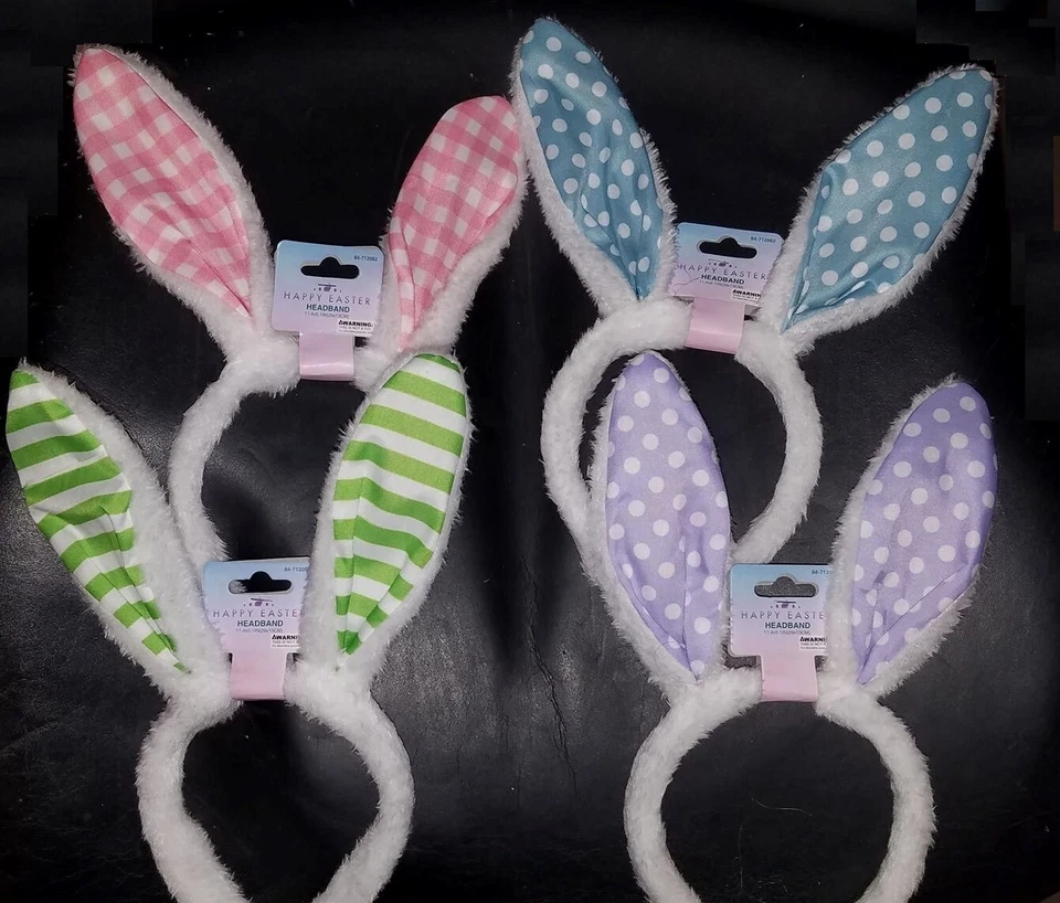 Orejas de Conejo para Niños Favores de Fiesta Peluche Orejas de Conejo Lote 4 o 6 VENDEDOR DE EE. UU. Foto 1 de 3