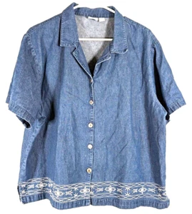 Adrian Delafield for Haband XL women's denim embellished blouse - Picture 1 of 5