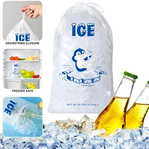 20 Lbs ICE Bags With Drawstring Closure Portable Storage Heavy Duty - 10 Pack - Picture 1 of 19