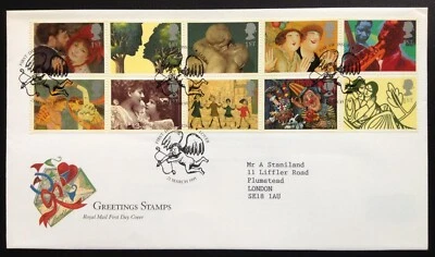 GB QEII 1995 Greetings Set on Typed Address First Day Cover, FDI Lover S/H/S — 第 1/2 张图片