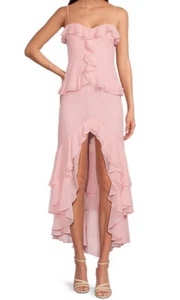 GIANNI BINI SAM SOCIAL DRESS CHIFFON PEPLUM HI-LOW HEM BLUSH PINK SIZE 2 & 4 US - Picture 1 of 17