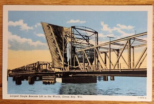 Postal Wisonsin del Puente Basculante Más Grande del Mundo Green Bay PC Años 1940 - Imagen 1 de 1
