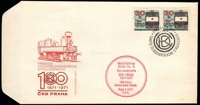 FDC Checoslovaquia 1971, 100 aniversario Praga C.K.D. Locomotora funciona Foto 1 de 3