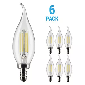6 Pack Satco S21296 LED Filament 120V 4W =40W CA11 Candelabra E12 Warm White - Picture 1 of 13
