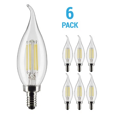 6 Pack Satco S21296 LED Filament 120V 4W =40W CA11 Candelabra E12 Warm White - Image 1 of 4