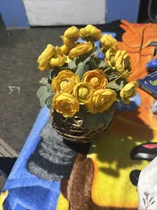 Fake Flower In Wicker Basket Vase - Picture 1 of 2