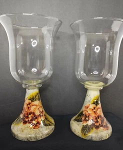 Approx. 12.5" CLEAR GLASS & PAINTED BASE HURRICANE PILLAR CANDLEHOLDER  SET of 2 - Picture 1 of 9