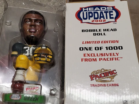 2002 Pacific Heads Update  Ahman Green Bobble Head Ltd Ed 1 of 1000 Packers Cover