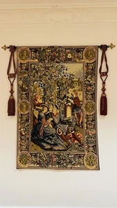 Italian Hand Woven 100% Wool Florentine  Tapestry 55” x 36” With Tassels - Picture 1 of 9