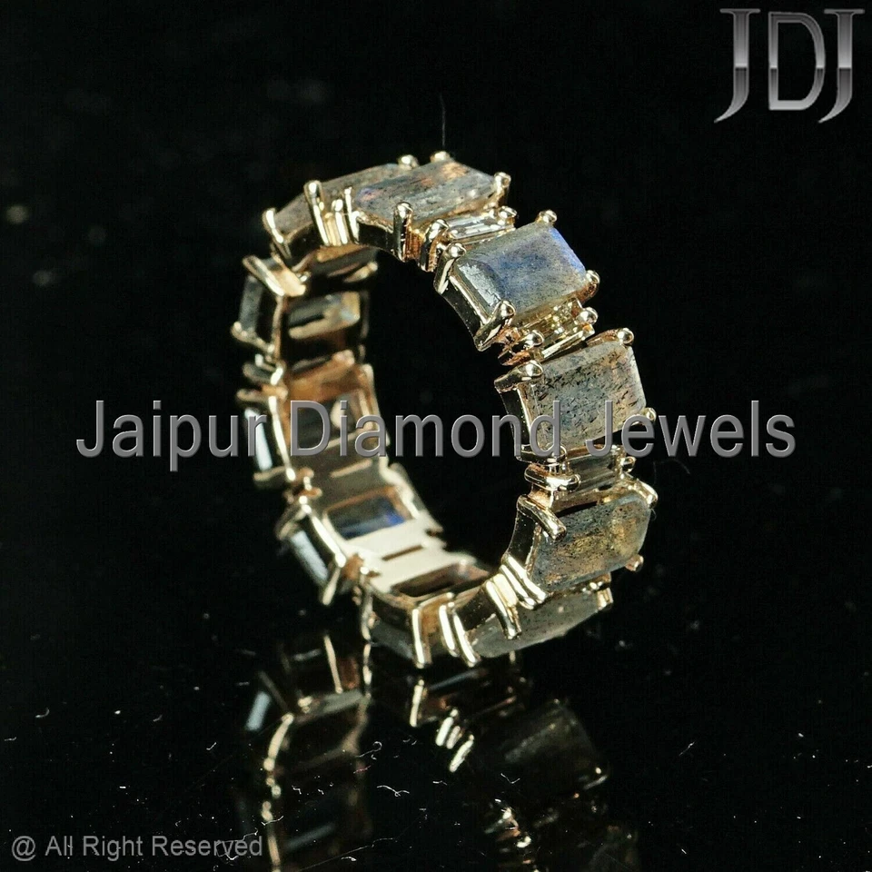 Anillo Banda Labradorita Diamante Natural Corte Baguette Oro Amarillo 14k Joyería OFERTA Foto 1 de 1