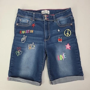 Jordache Girls Emoji Embroidered Bermuda Shorts Size 12 – Blue Denim - Picture 1 of 8